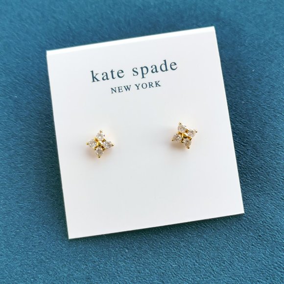 KATE SPADE Myosotis Cross Flower Gold Stud Earrings Clear NEW $38